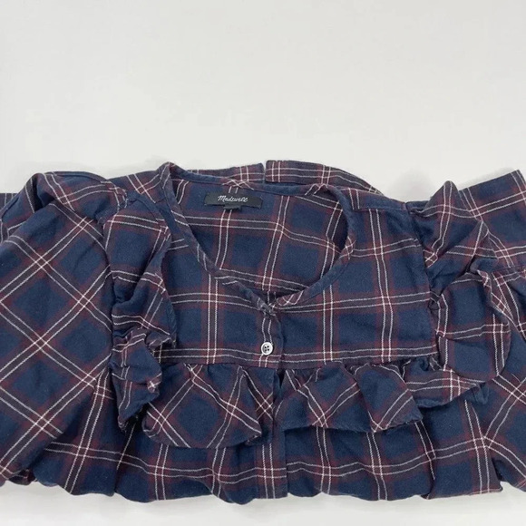 Madewell Navy Plaid Ruffle Yoke Blouse - Picture 9 of 9